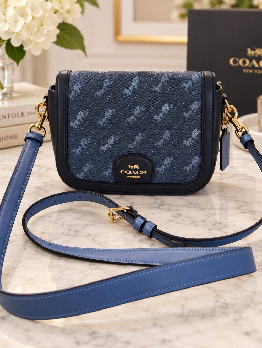 Coach Black Crossbody Bag with Blue Strap